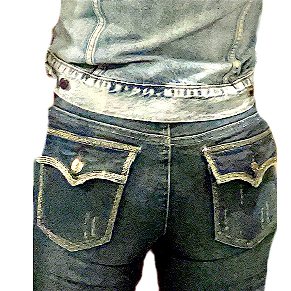 Y2K Buffalo jeans, low rise stretch Cigarette cut w/ crystals around each pocket